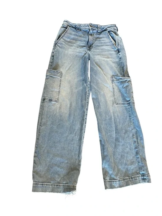 American Eagle Super High-Rise Baggy Wide Leg Cargo Pocket Denim Jeans Size 6 - Picture 4 of 11
